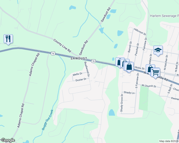 map of restaurants, bars, coffee shops, grocery stores, and more near 109 Beallwood Drive in Harlem