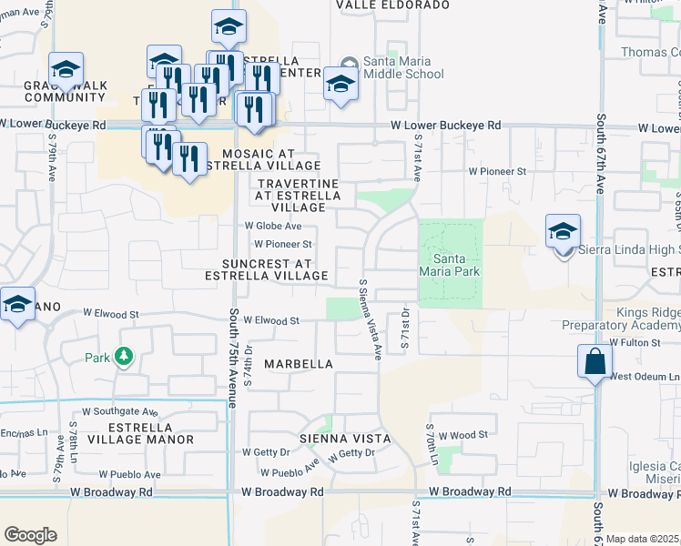 map of restaurants, bars, coffee shops, grocery stores, and more near 7225 West Superior Avenue in Phoenix