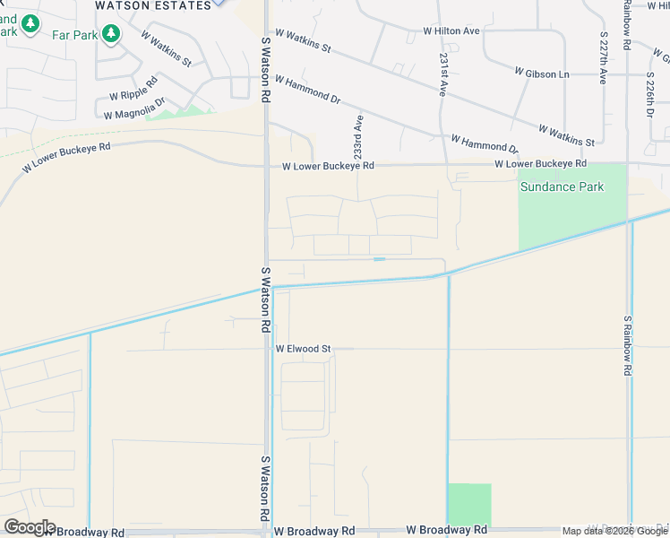 map of restaurants, bars, coffee shops, grocery stores, and more near 23345 West Pioneer Street in Buckeye