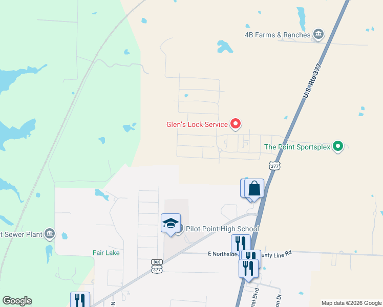 map of restaurants, bars, coffee shops, grocery stores, and more near 1998 Hickory Drive in Pilot Point