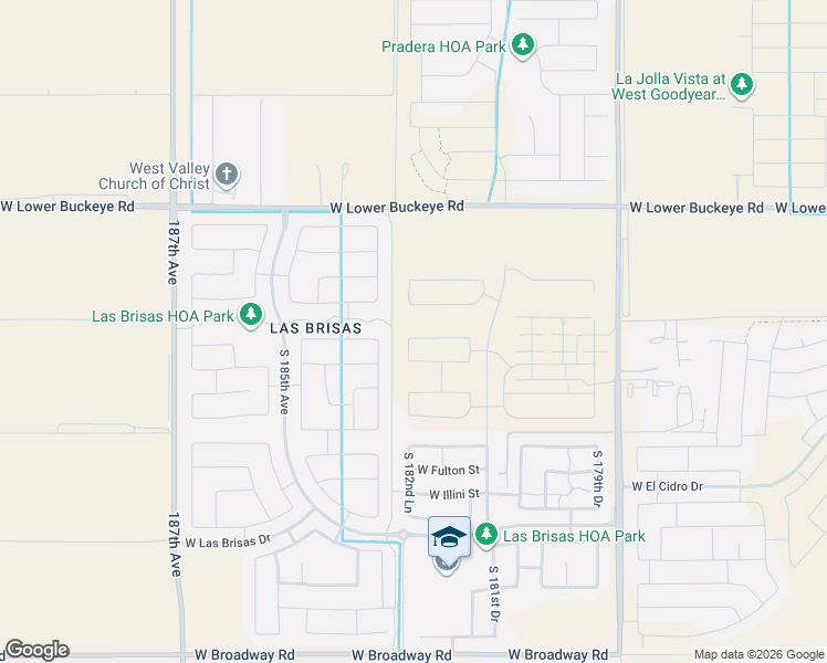 map of restaurants, bars, coffee shops, grocery stores, and more near 3171-3549 South 183rd Avenue in Goodyear