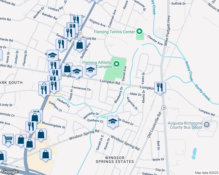 map of restaurants, bars, coffee shops, grocery stores, and more near 2508 Briarwood Avenue in Augusta