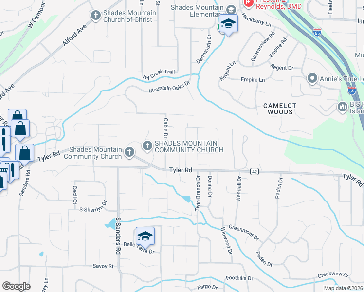 map of restaurants, bars, coffee shops, grocery stores, and more near 832 Mountain Branch Drive in Vestavia Hills