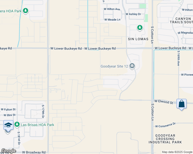 map of restaurants, bars, coffee shops, grocery stores, and more near 17458 West Superior Avenue in Goodyear
