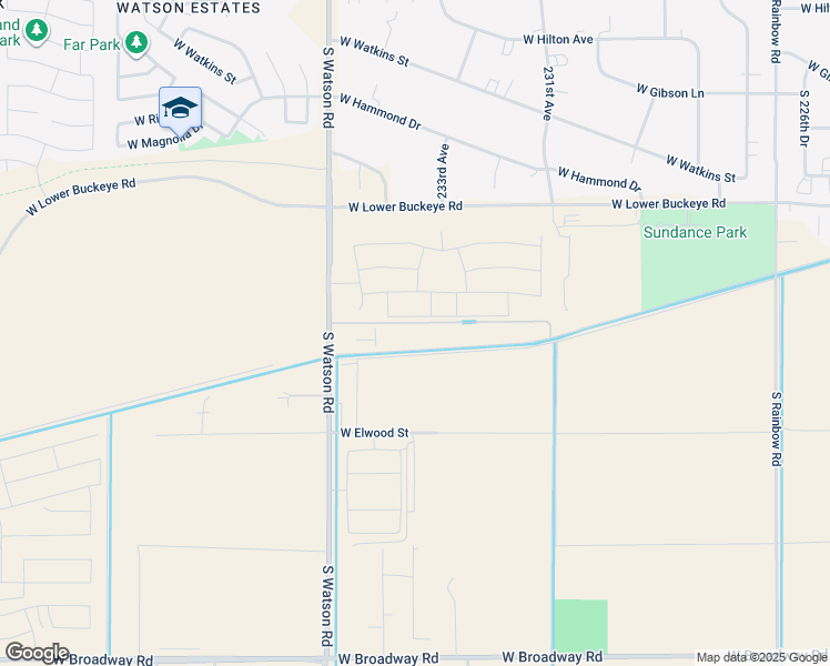 map of restaurants, bars, coffee shops, grocery stores, and more near 23345 West Pioneer Street in Buckeye