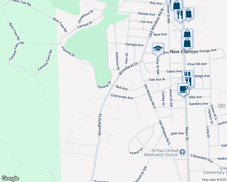 map of restaurants, bars, coffee shops, grocery stores, and more near 418 Cherryvale Avenue in New Ellenton