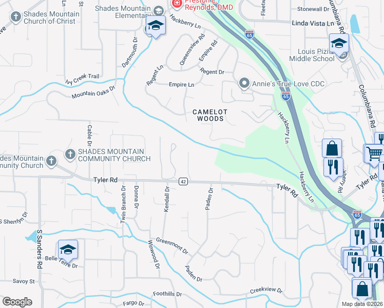 map of restaurants, bars, coffee shops, grocery stores, and more near 991 Cobble Creek Drive in Birmingham
