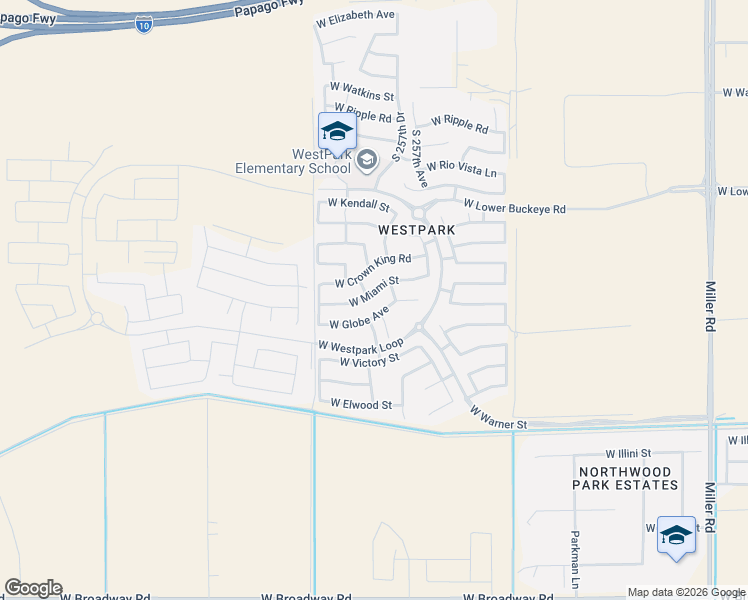 map of restaurants, bars, coffee shops, grocery stores, and more near 25746 West Globe Avenue in Buckeye