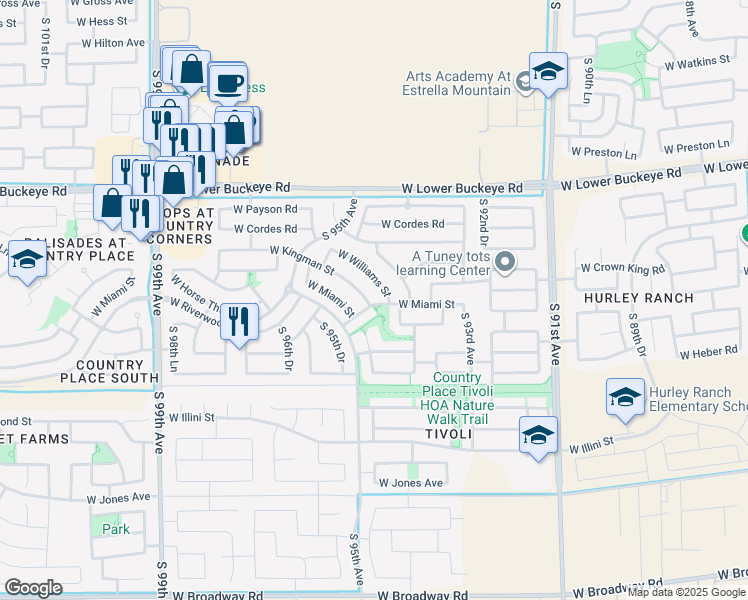 map of restaurants, bars, coffee shops, grocery stores, and more near 9502 West Kingman Street in Tolleson