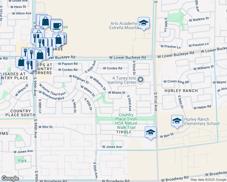map of restaurants, bars, coffee shops, grocery stores, and more near 3215 South 94th Avenue in Tolleson