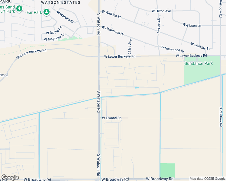 map of restaurants, bars, coffee shops, grocery stores, and more near 23345 West Pioneer Street in Buckeye