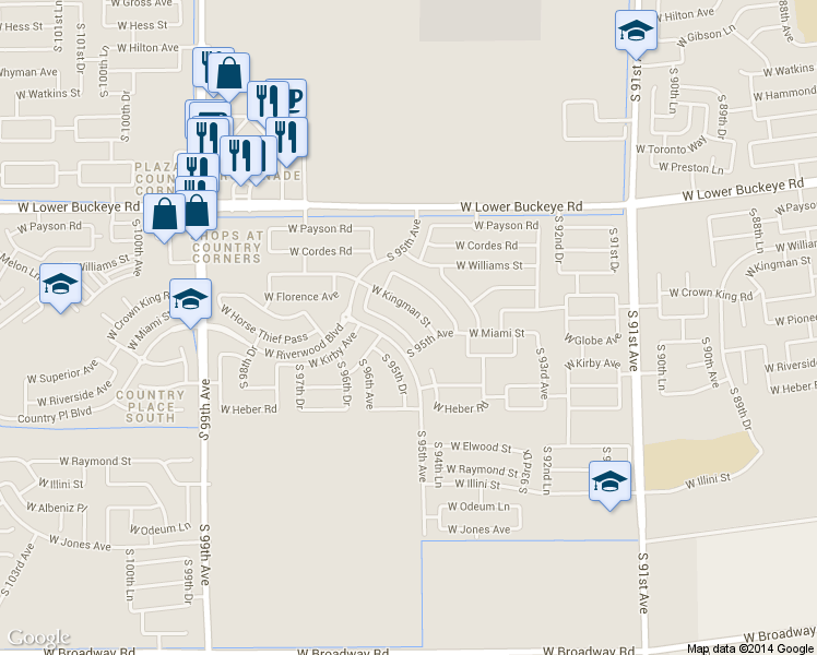 map of restaurants, bars, coffee shops, grocery stores, and more near 9520 West Miami Street in Tolleson