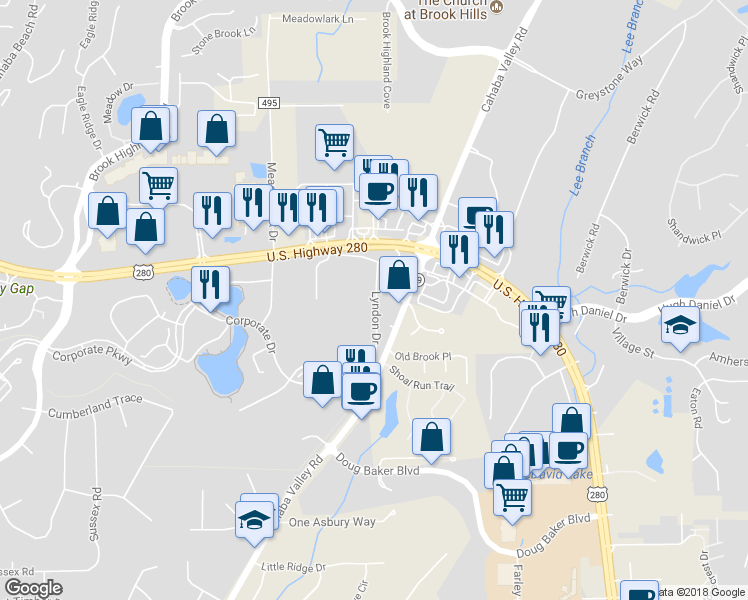 map of restaurants, bars, coffee shops, grocery stores, and more near 6926 Lyndon Drive in Meadowbrook