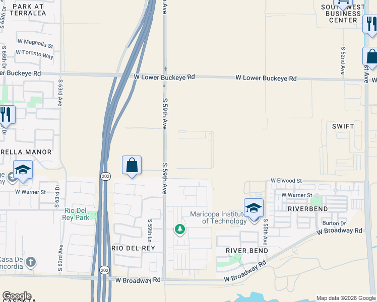 map of restaurants, bars, coffee shops, grocery stores, and more near 3333 North 59th Avenue in Phoenix