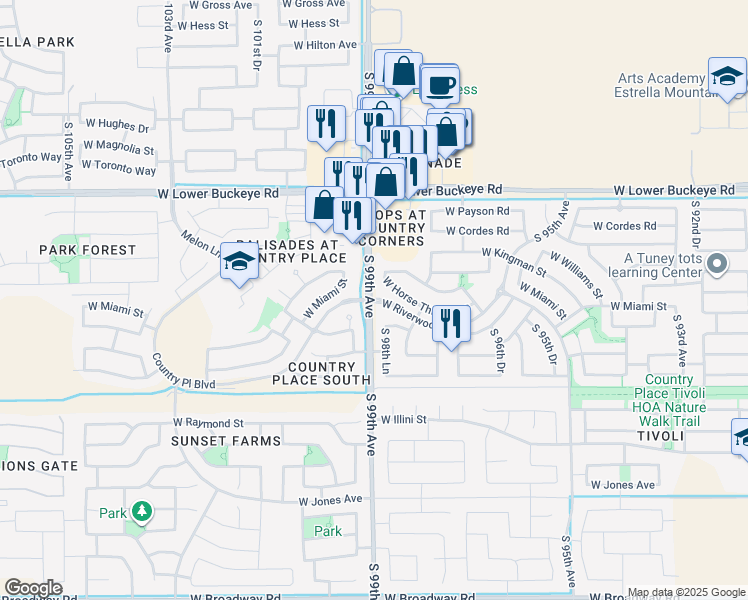 map of restaurants, bars, coffee shops, grocery stores, and more near 3338 South 98th Lane in Tolleson