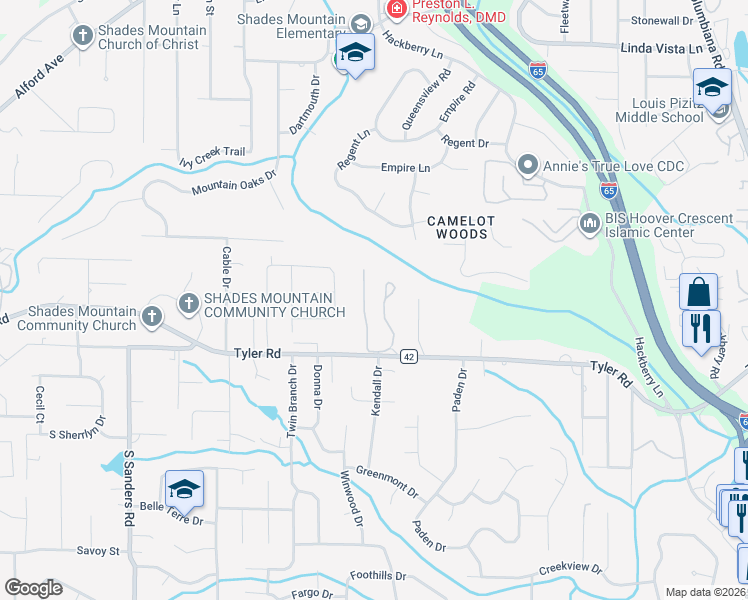 map of restaurants, bars, coffee shops, grocery stores, and more near 825 Linbard Lane in Vestavia Hills