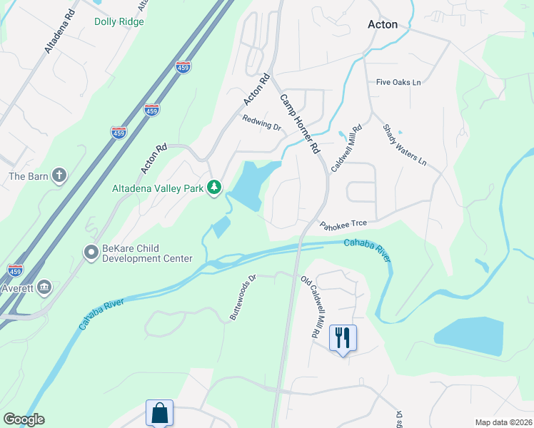 map of restaurants, bars, coffee shops, grocery stores, and more near 2700 Altadena Lake Road in Birmingham