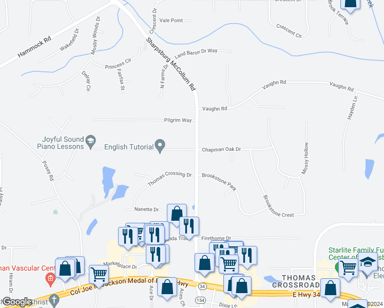 map of restaurants, bars, coffee shops, grocery stores, and more near 10 Homeport Drive in Newnan
