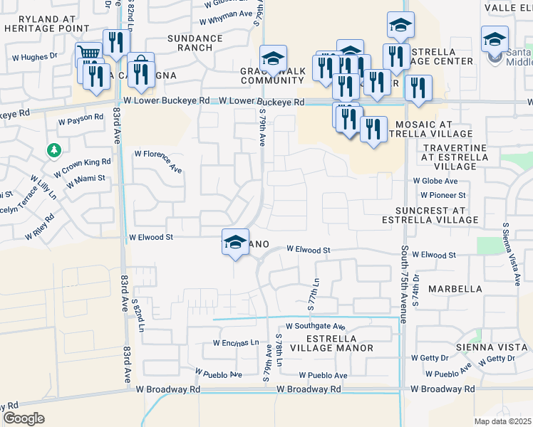 map of restaurants, bars, coffee shops, grocery stores, and more near 7870 West Forest Grove Avenue in Phoenix