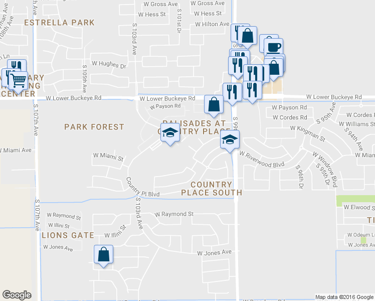 map of restaurants, bars, coffee shops, grocery stores, and more near 3110 South 100th Lane in Tolleson