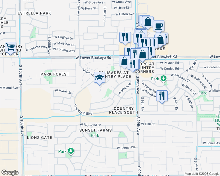 map of restaurants, bars, coffee shops, grocery stores, and more near 3110 South 100th Lane in Tolleson