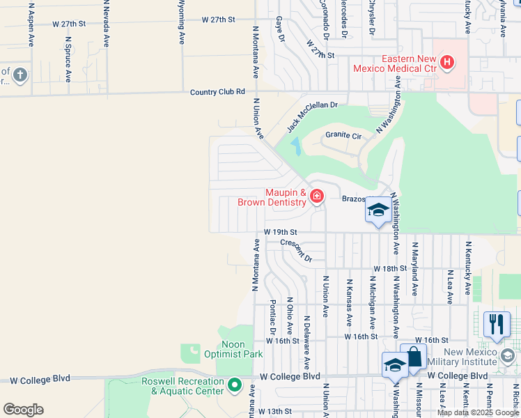 map of restaurants, bars, coffee shops, grocery stores, and more near 2005 North Montana Avenue in Roswell