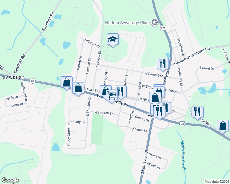 map of restaurants, bars, coffee shops, grocery stores, and more near 301-399 N Hicks St in Harlem