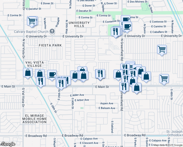 map of restaurants, bars, coffee shops, grocery stores, and more near S Norfolk in Mesa