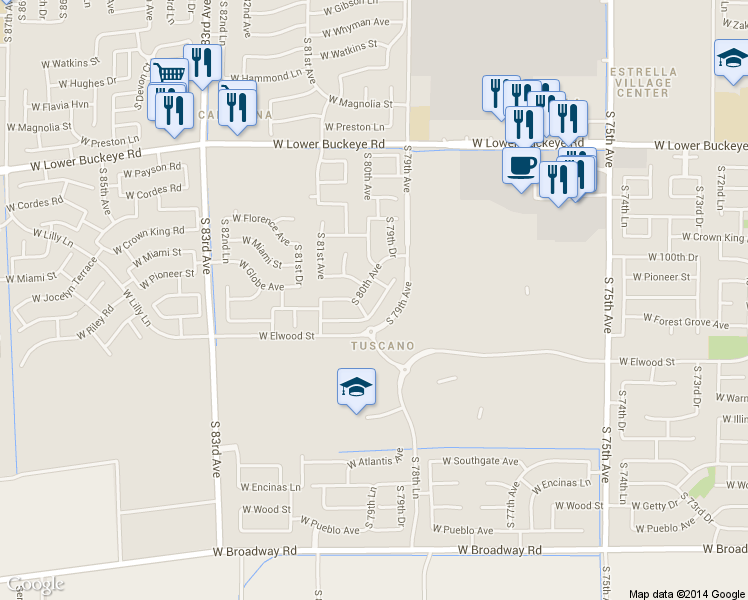 map of restaurants, bars, coffee shops, grocery stores, and more near 7956 West Napoli Street in Phoenix