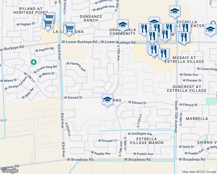 map of restaurants, bars, coffee shops, grocery stores, and more near 7944 West Napoli Street in Phoenix