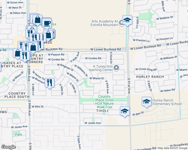 map of restaurants, bars, coffee shops, grocery stores, and more near 3215 South 94th Avenue in Tolleson