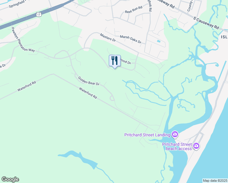 map of restaurants, bars, coffee shops, grocery stores, and more near 489 Golden Bear Drive in Pawleys Island