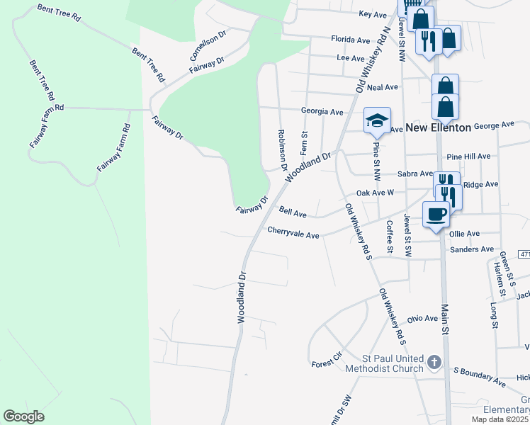 map of restaurants, bars, coffee shops, grocery stores, and more near 418 Cherryvale Avenue in New Ellenton
