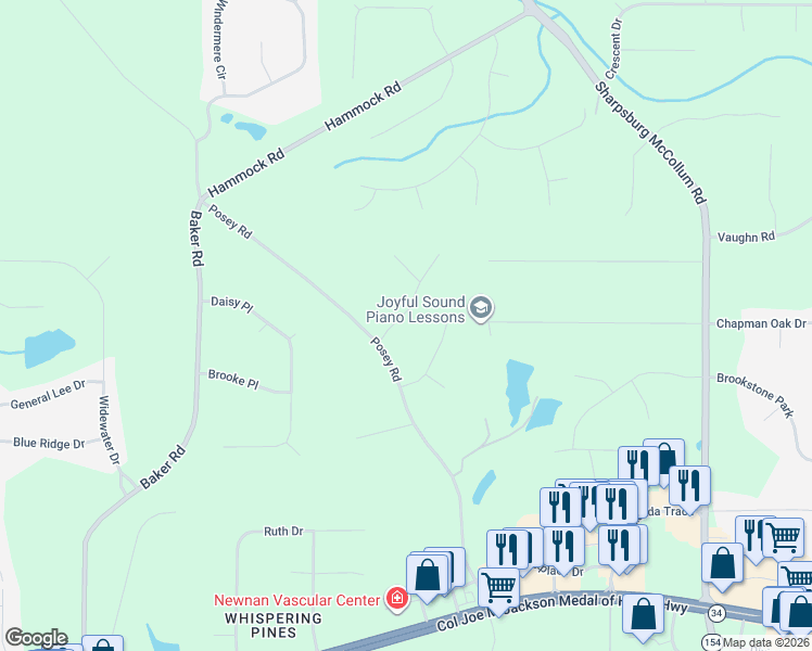 map of restaurants, bars, coffee shops, grocery stores, and more near 329 Posey Road in Newnan