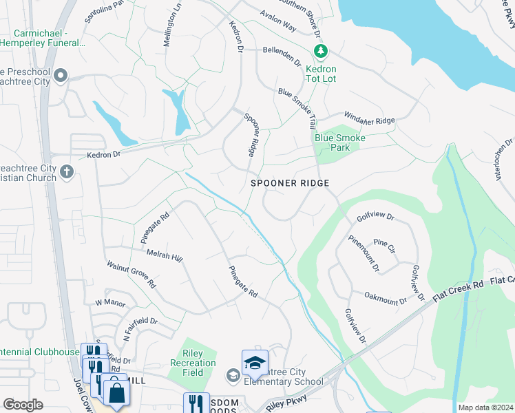 map of restaurants, bars, coffee shops, grocery stores, and more near 311 Longer Drive in Peachtree City