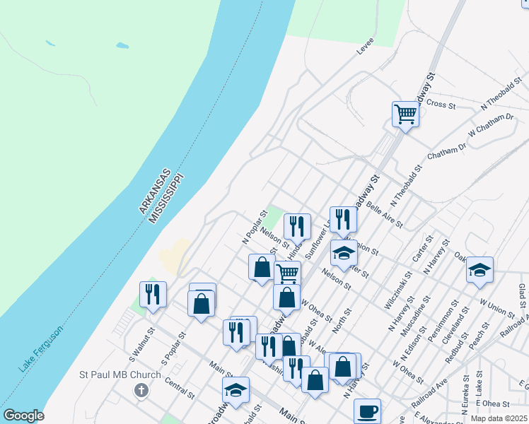 map of restaurants, bars, coffee shops, grocery stores, and more near 438 North Poplar Street in Greenville
