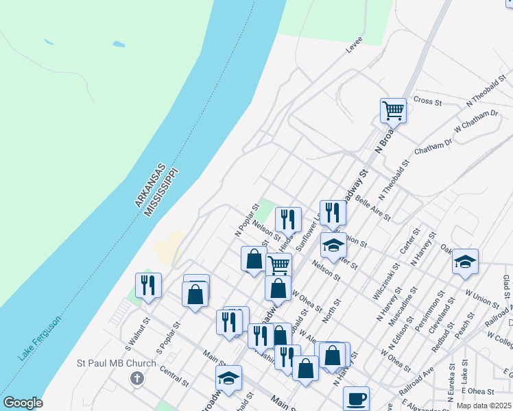 map of restaurants, bars, coffee shops, grocery stores, and more near 438 North Poplar Street in Greenville