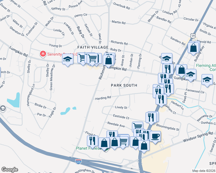 map of restaurants, bars, coffee shops, grocery stores, and more near 2902 Howell Road in Augusta
