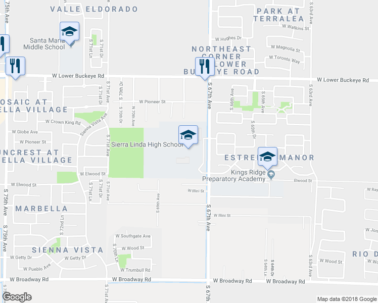 map of restaurants, bars, coffee shops, grocery stores, and more near 3434 South 67th Avenue in Phoenix