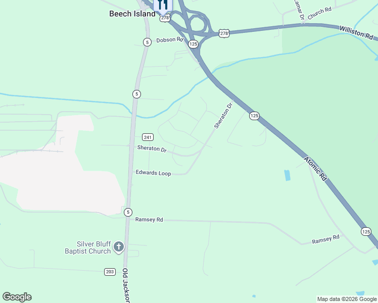 map of restaurants, bars, coffee shops, grocery stores, and more near 408 Sheraton Drive in Beech Island