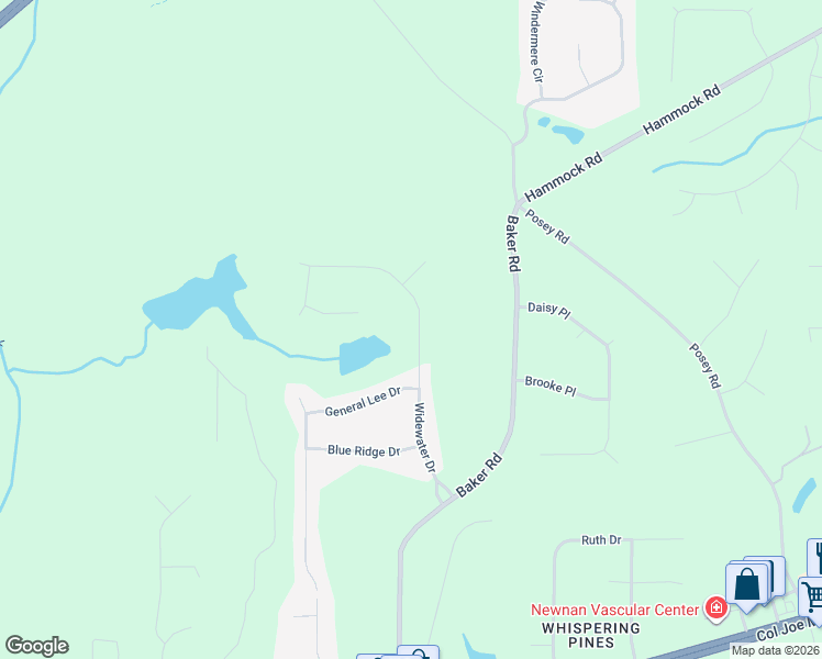 map of restaurants, bars, coffee shops, grocery stores, and more near 188 Widewater Drive in Newnan