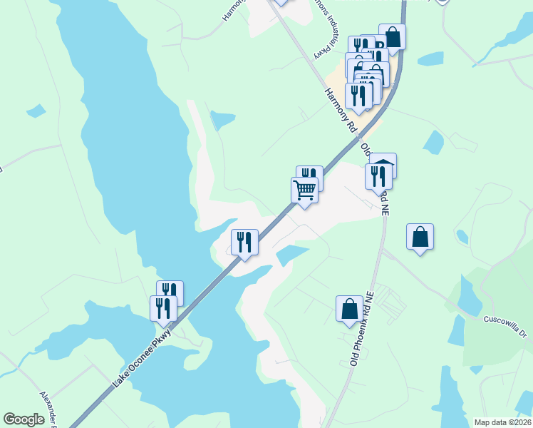 map of restaurants, bars, coffee shops, grocery stores, and more near 941 Greensboro Road in Eatonton