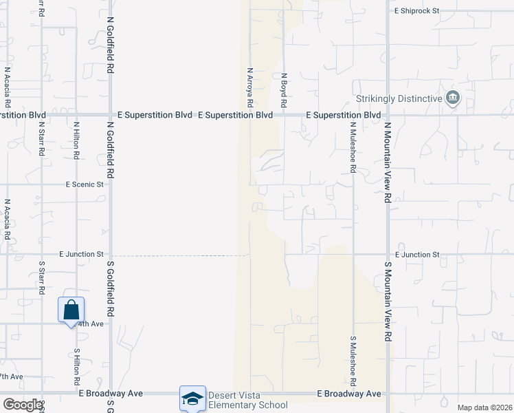 map of restaurants, bars, coffee shops, grocery stores, and more near 147 North Arroya Road in Apache Junction
