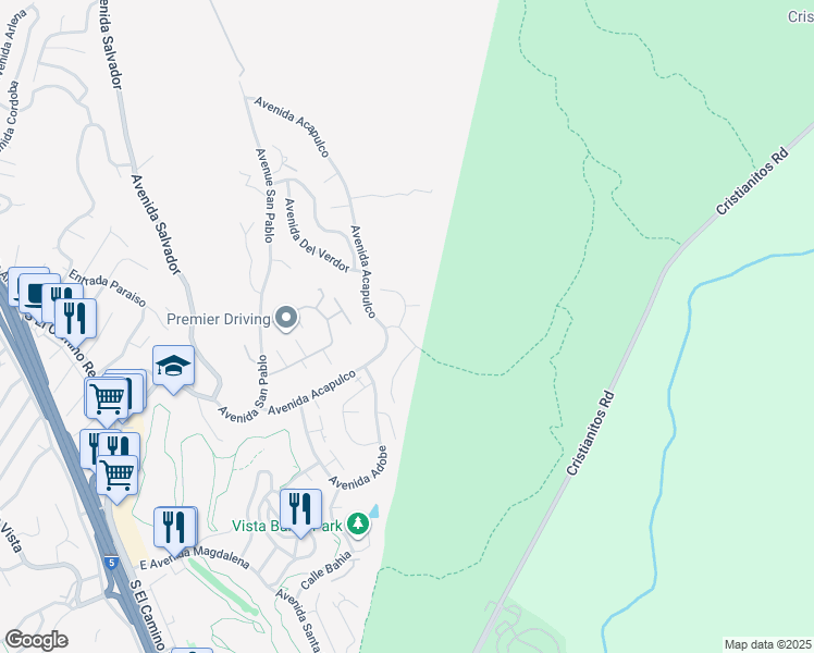 map of restaurants, bars, coffee shops, grocery stores, and more near 102 Via Zapata in San Clemente
