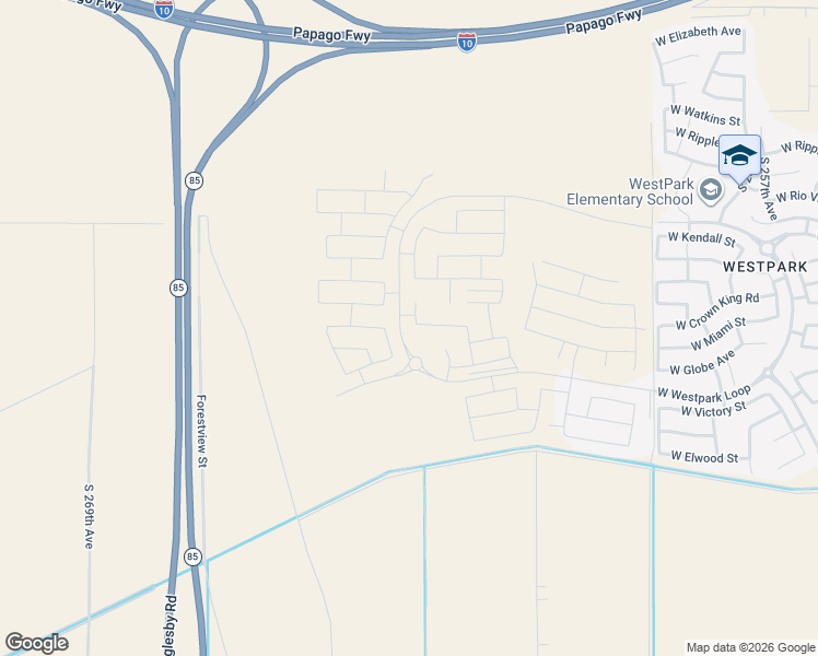 map of restaurants, bars, coffee shops, grocery stores, and more near 3164 North 263rd Avenue in Buckeye