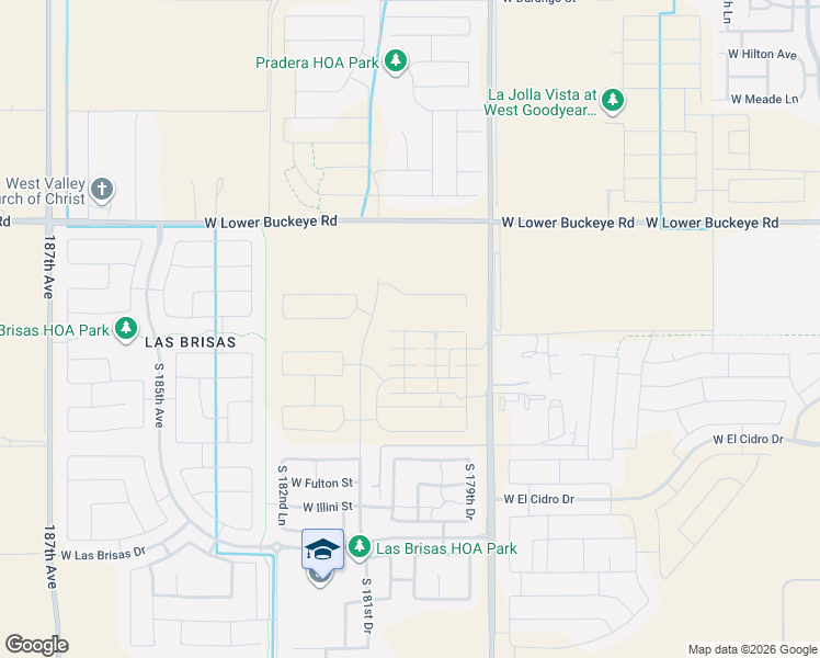 map of restaurants, bars, coffee shops, grocery stores, and more near 3200 179th Avenue in Goodyear
