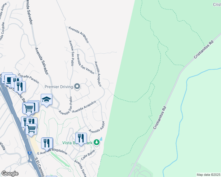 map of restaurants, bars, coffee shops, grocery stores, and more near 102 Via Zapata in San Clemente