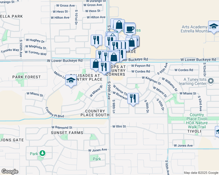 map of restaurants, bars, coffee shops, grocery stores, and more near 3338 South 98th Lane in Tolleson