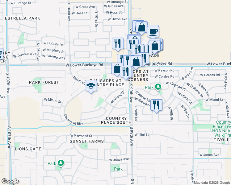 map of restaurants, bars, coffee shops, grocery stores, and more near 10003 West Kingman Street in Tolleson