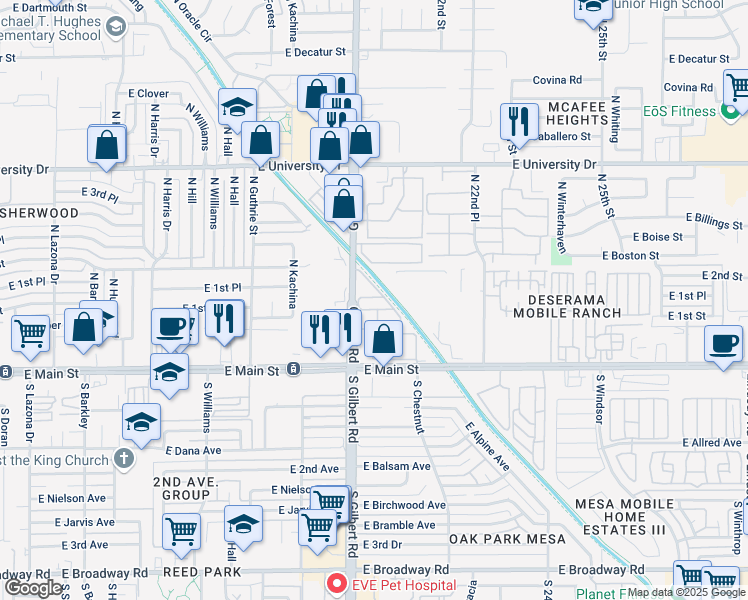 map of restaurants, bars, coffee shops, grocery stores, and more near 446 Consolidated in Mesa